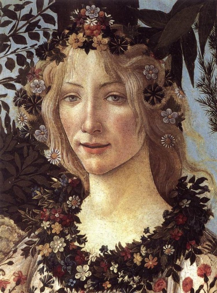 Simonetta   산드로 보티첼리의 봄중에서 시모네타로 추정되는 플로라 Sandro Botticelli Primavera C. 1482 Uffizi Gallery Florence 