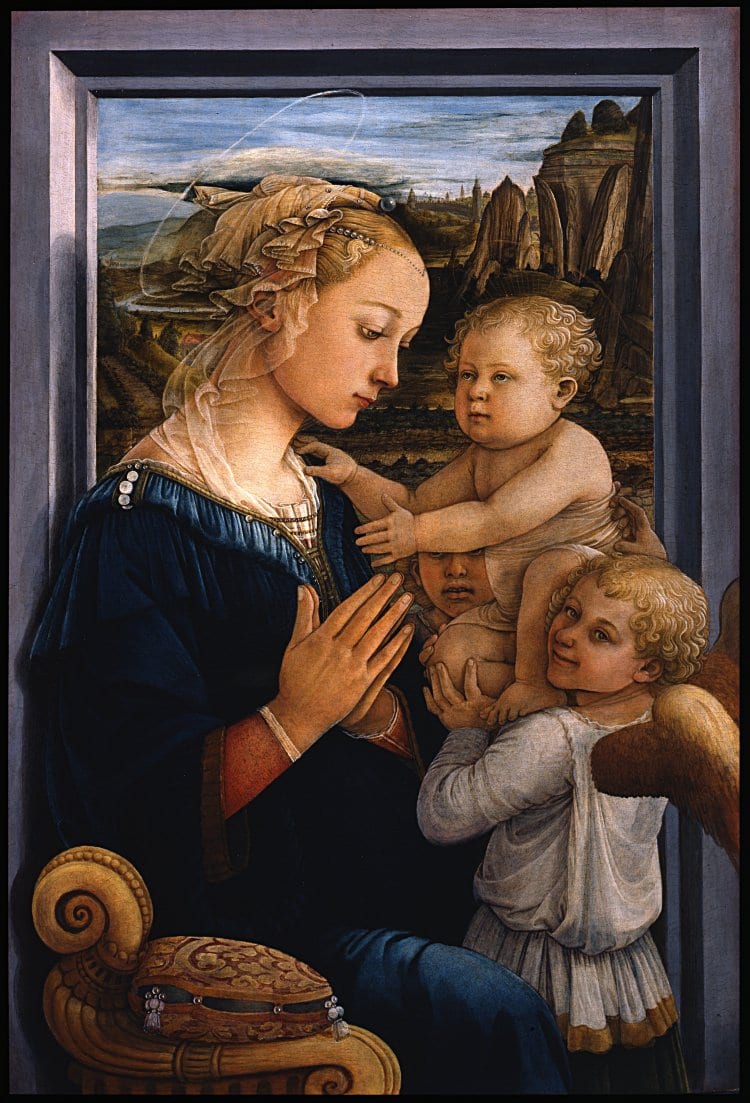 성모와 함께 있는 아기 예수와 천사들(Madonna with child and two angels) -필리포 리피, 1465,  Madonna col Bambino e due angeli - Google Art Project