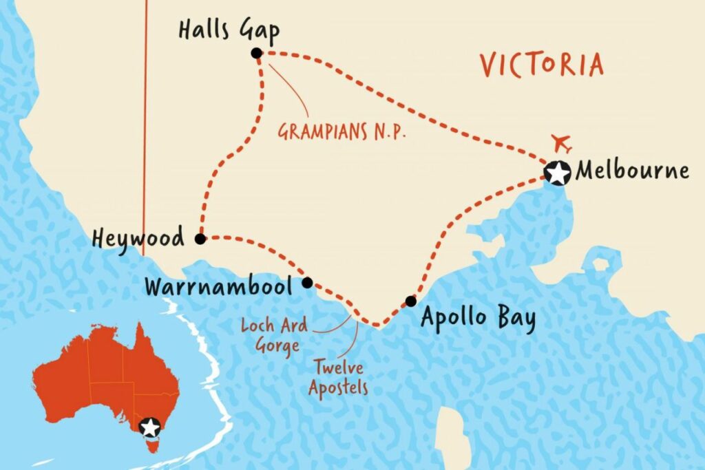 호주 그램피언스가는 길 지도, Great Ocean Road & Grampians Discovery