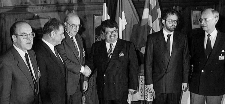 1988년 다보스 선언에 참여한 각국 정상들