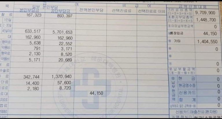 요즘 화제가 되고 있는 코로나19 완치자 치료비 영수증