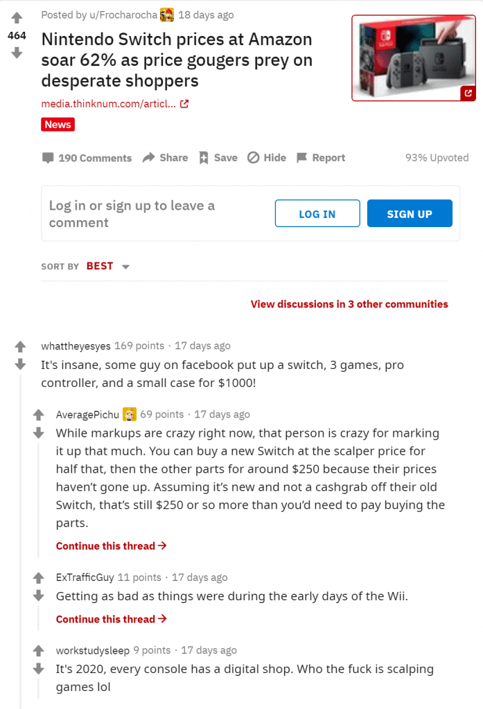 미국 닌텐도 스위치 가격 상승 및 구매 어려움에 대한 레딧 댓글