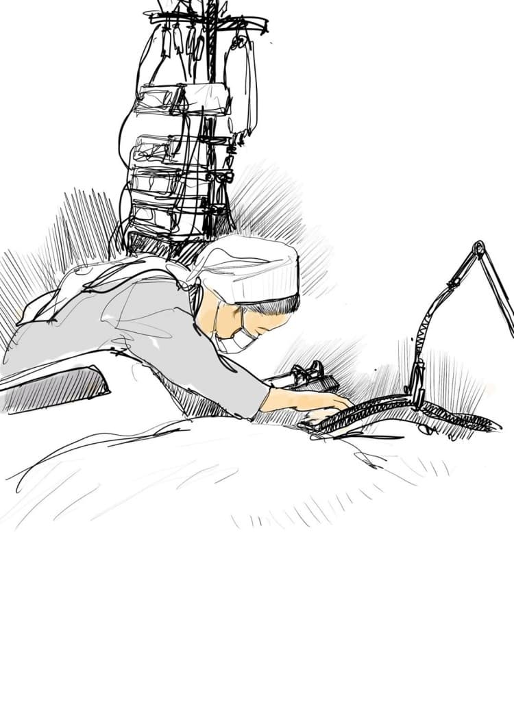 오영준님이 그린 중환자실에서 환자를 돌보는 간호사, 이미지 출,페이스북 간호사 이야기