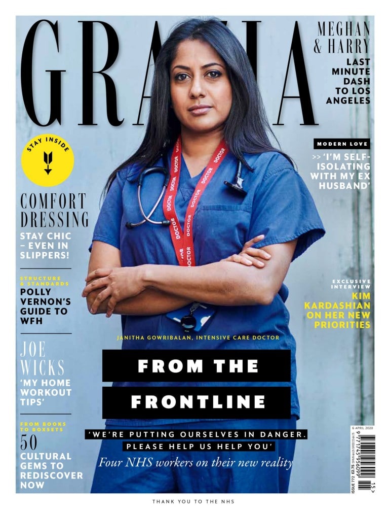 패션 매거진 Grazia의 표지를 장식한 Janitha Gowribalan, 35, is an anaesthetist and intensive care doctor at Whittington Hospital, north London