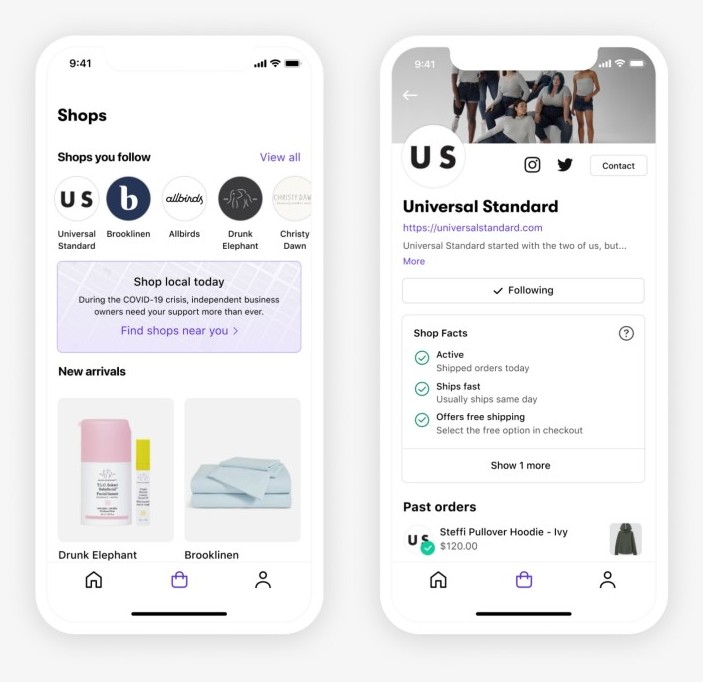 쇼피파이 숍앱, Shopify Shop App, Shop better(Universal Standard)