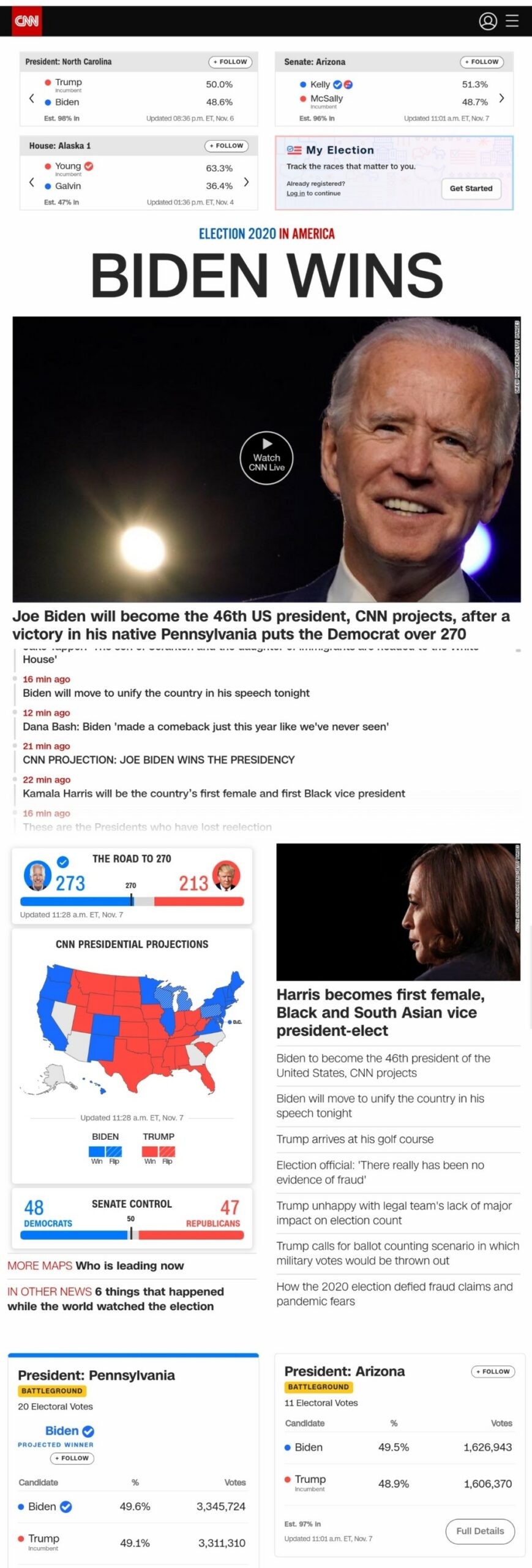 CNN의 조 바이든 당선 보도