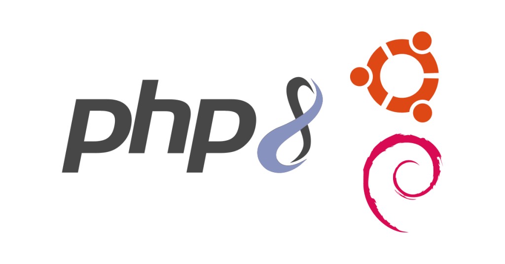 PHP 8 로고와 데비안 및 우분투 로고 php 8 vs debian vs ubuntu logo