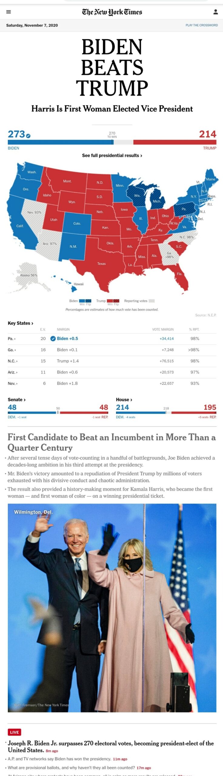 뉴욕타임스 조 바리든 당선 보도