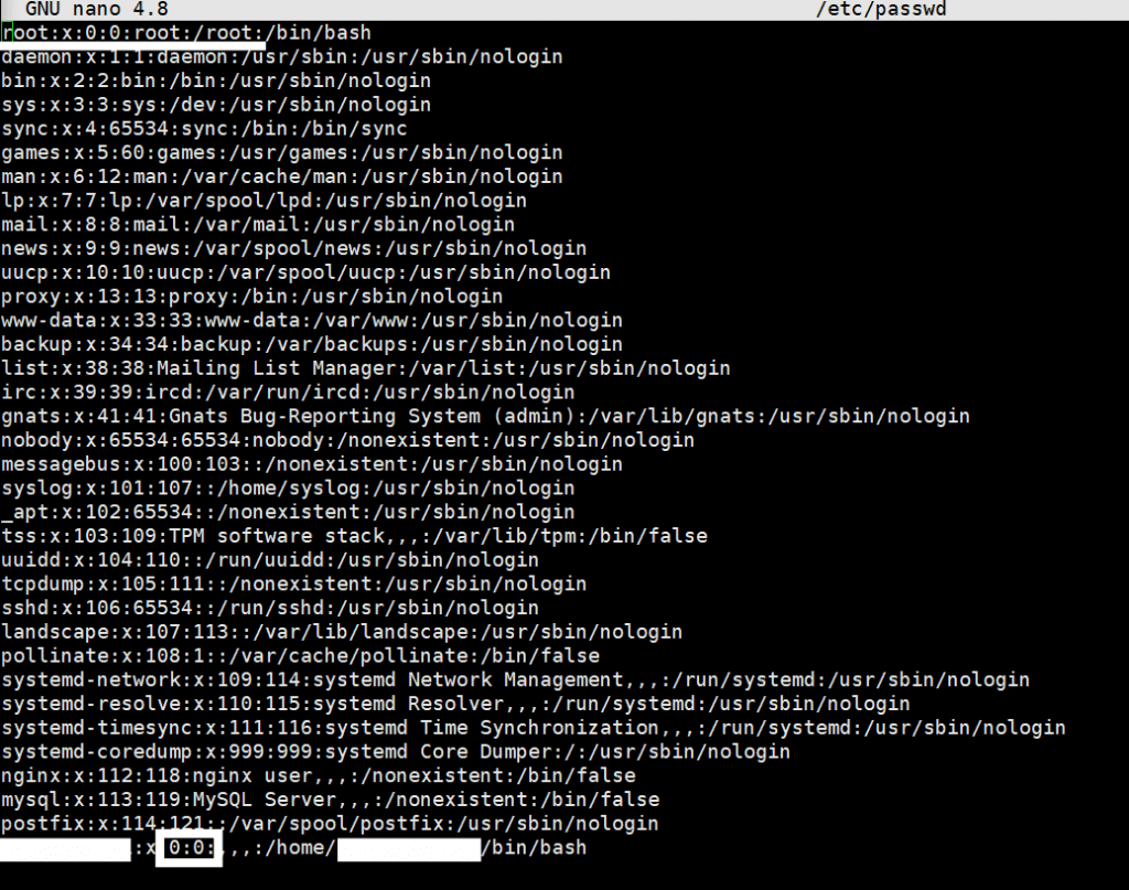 서버 보안, 일반 사용자를 root 사용자처럼 만들기-uid와gid를 root처럼 0으로 변경