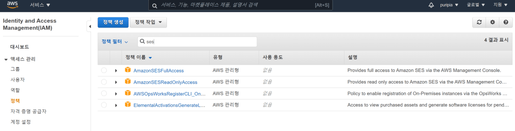 아마존 이메일 서비스, SMTP 사용자 계정 정책 검색