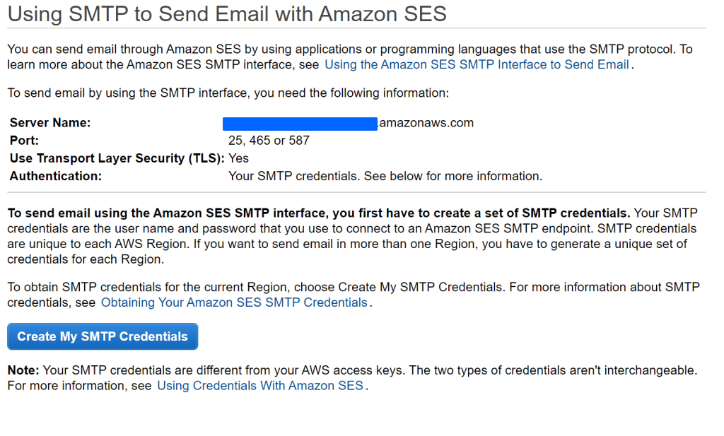 아마존 이메일 서비스 SMTP 설정, Amazon SES(Simple Email Service) SMTP setting