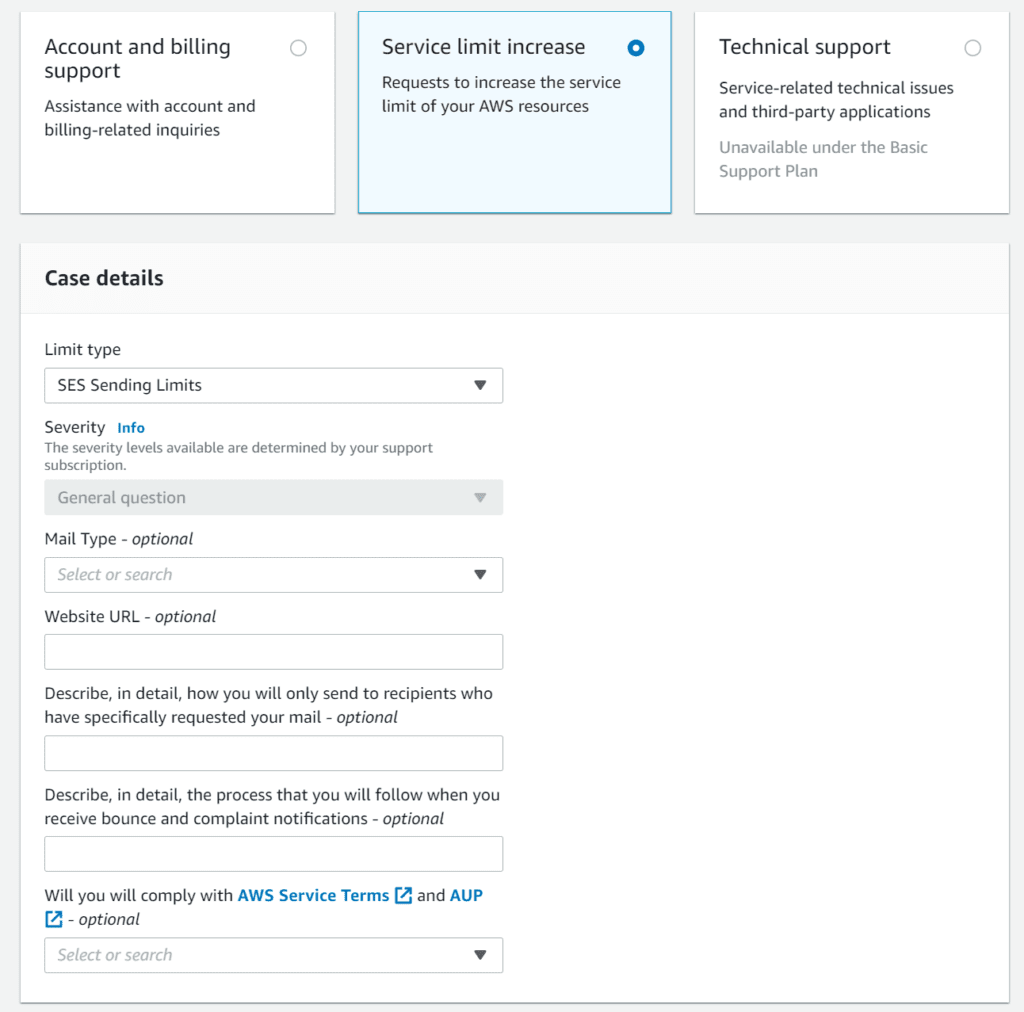 아마존 이메일 서비스 - 한도 증대 요청