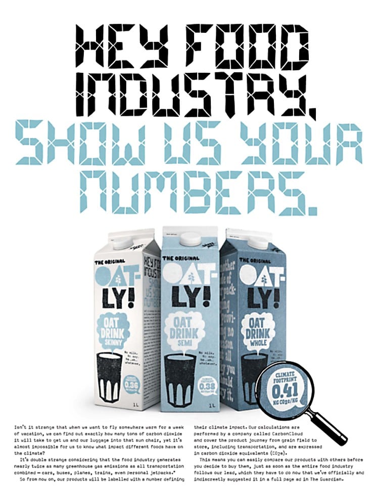 오트릴 사회적 캠페인, 2019년 3월 신문 광고, Hey Food Industry, Show Us Your Numbers, Oatly Campaign