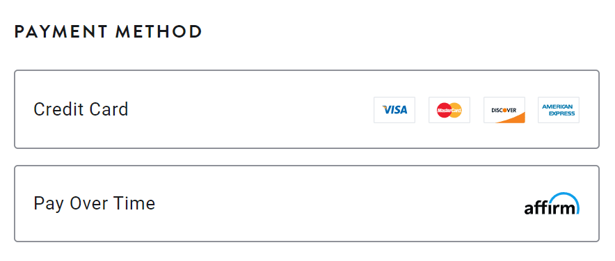 펠로톤 바이크 구입 지불 수단 선택, 신용캐드 도는 BNPL 서비스 Affirm