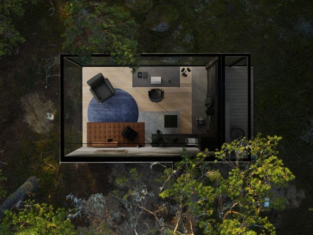 하늘에서 바라 본 Ööd 홈 오피스 내부 구도, Image from Ööd