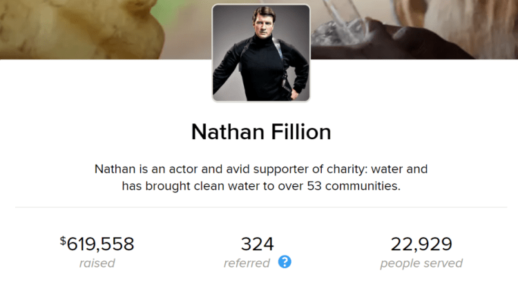영화배우 Nathan Fillion Charity Water 생일 캠페인 누적 모금액
