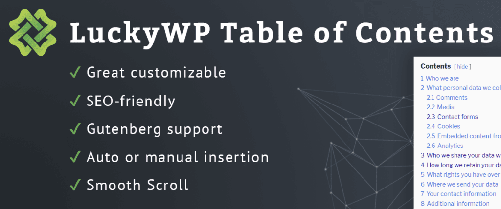 워드레스 목차 플러그인 LuckyWP Table of Contents