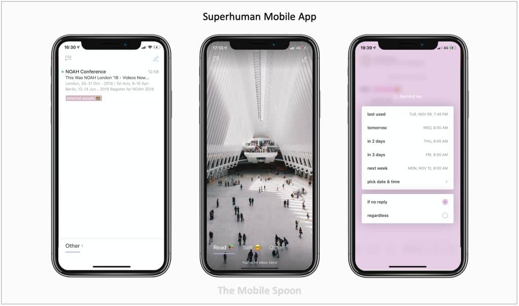 프리미엄 메일을 지향한 Superhuman 모바일 앱 모습, Superhuman mail