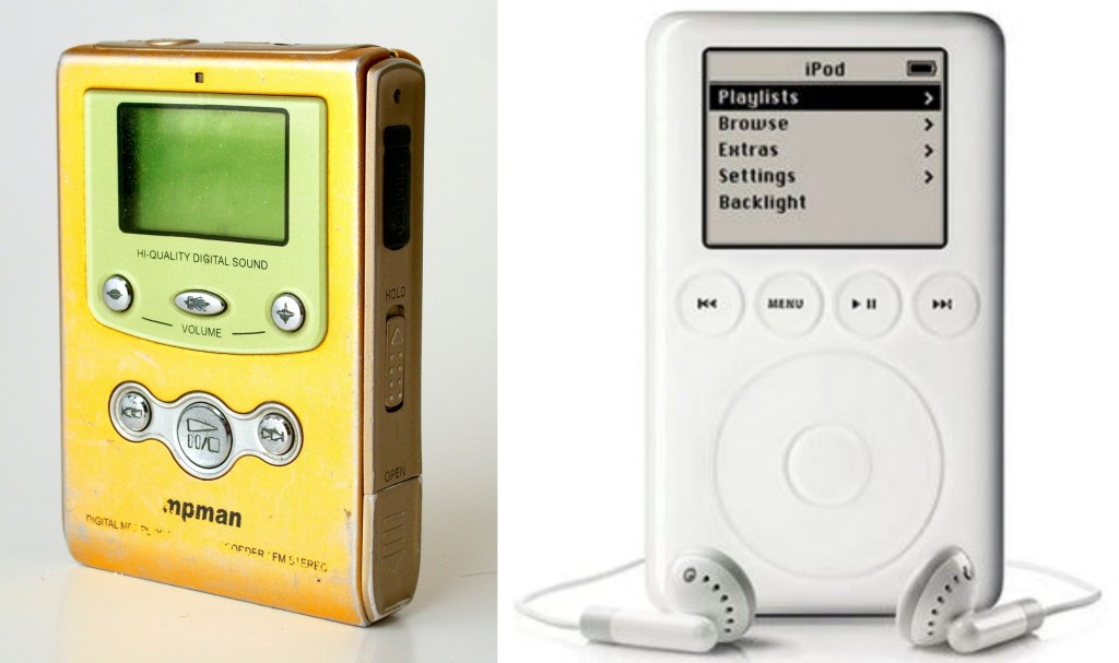 스타트업 프로덕트 매니지먼트 강의, 2부 위대한 제품 관리자 사례와 제품 관리자 자질 9 1998년 출시된 MPMan MP-F60 & 2001년 출시된 iPod 1세대(iPod 1st Generation), Image from Wikipedia & CNET