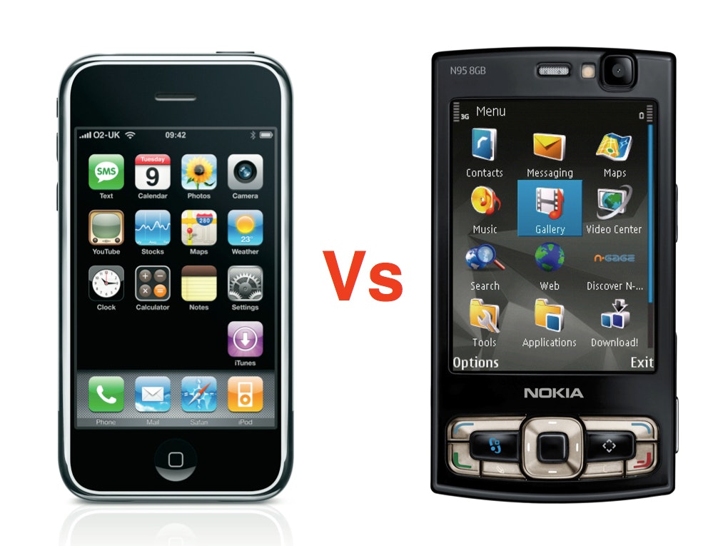 2007년 출시된 애플 아이폰과 노키아 N95 비교, iPhone vs. Nokia N95, 2007, Image from TechRadar