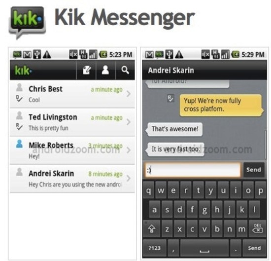 Kik messenger, 2010, Image from VentureBeat