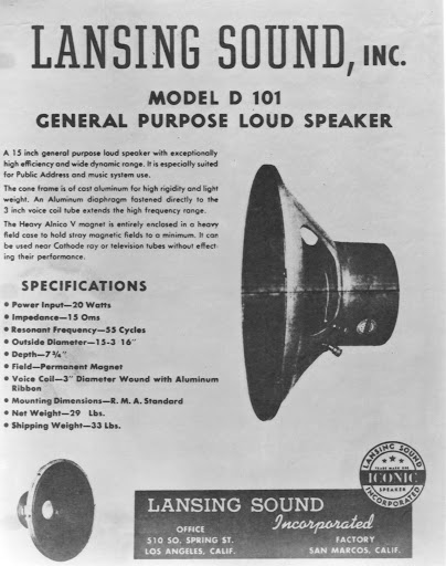 JBL 첫번째 제품인 D101 광고