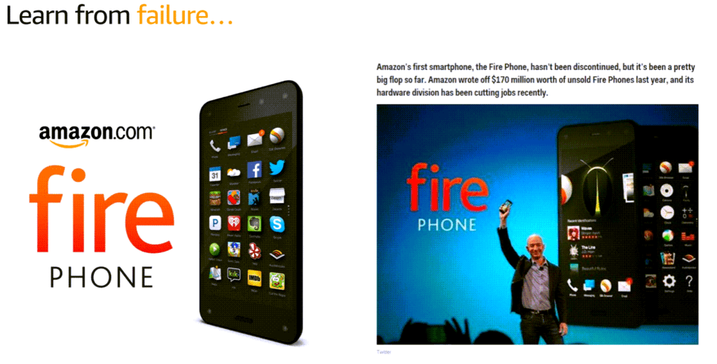 아마존 문화, 실패로부터 배운다, 아마존 파이어폰 사례, Amazon fire phone