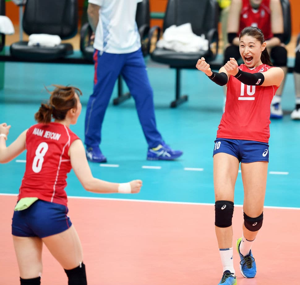 2016년 8월 6일 2016 리우올림픽 여자배구 조별예선 1차전 일본과이 경기에서 득점후 기뻐하는 김연경, 이미지 올림픽사진 공동취재단