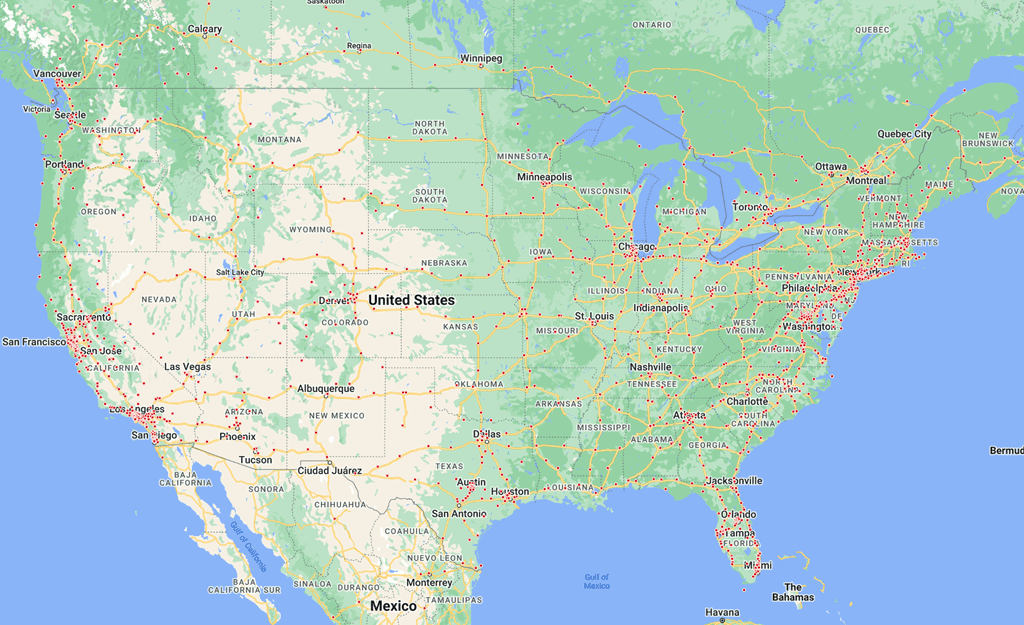 미국 테슬라 충전소 위치 맵