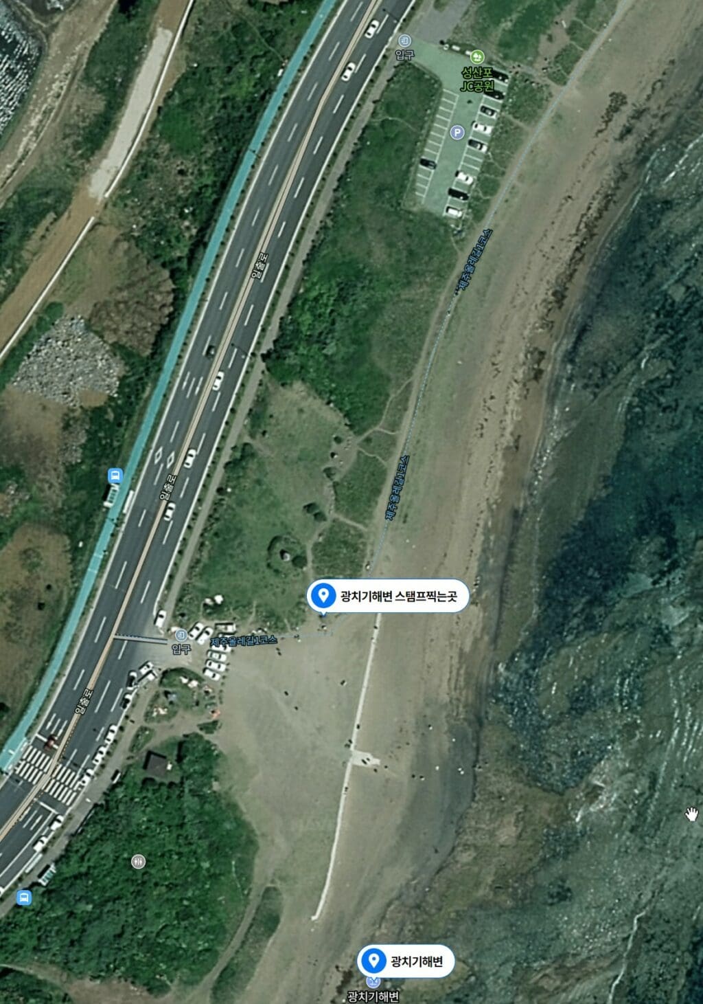 광치기해변과 광치기해변주차장 지도