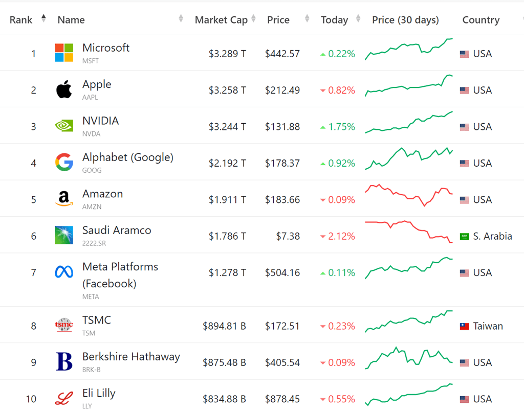 세계 시가총액 Top 10