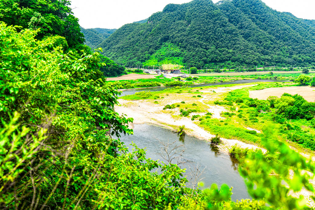 땀을 뻘뻘 흘리면서 올라간 전망대에서 바라본 청령포 주변 풍경
