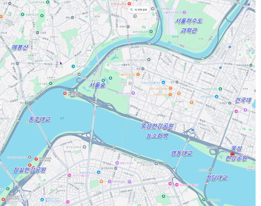 뚝섬한강공원 주변 위치도, Edit by Happist