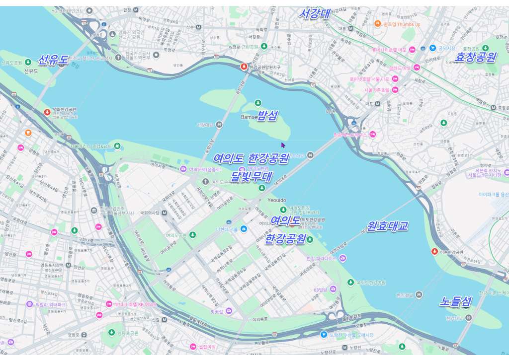 여의도 한강공원 주변 지도, Edit by Happist
