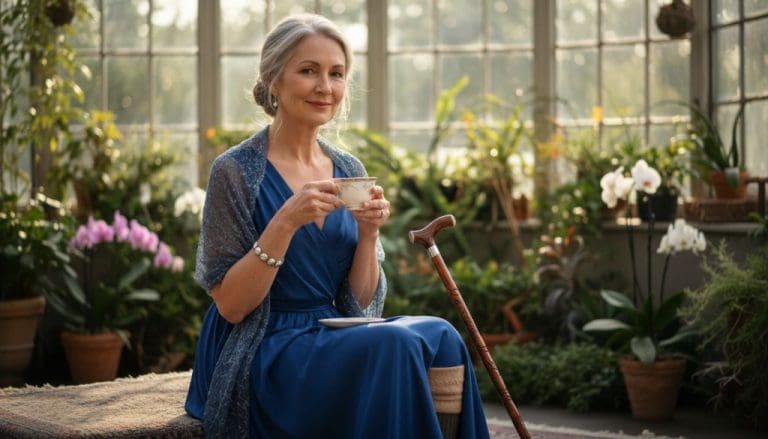 관절염을 앓고있는 아름답고 품위있는 중년 여인의 모습