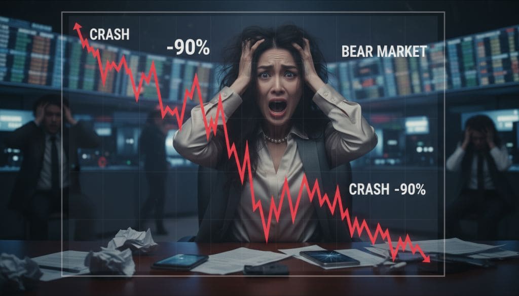 25년 3분기 엔비디아 실적과 AI 거품론 평가 39 Firefly_Gemini Flash_주가가 폭락하는 그래프와 공포스러워하는 아름다운 여성 투자자의 모습