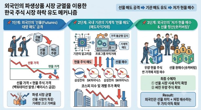 외인 선물 매도가 코스피 폭락으로 이어지는 이유: 매도차익거래 메커니즘 완벽 해설