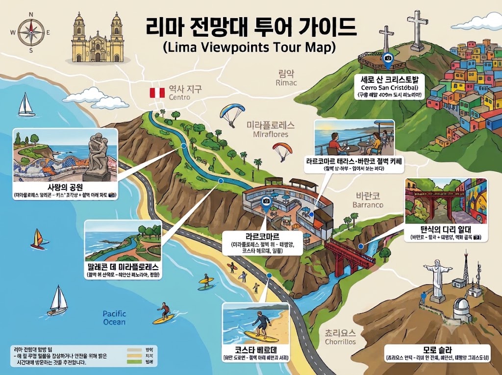 남미 여행, 페루 리마 전망대 가이드맵, Photo by AI