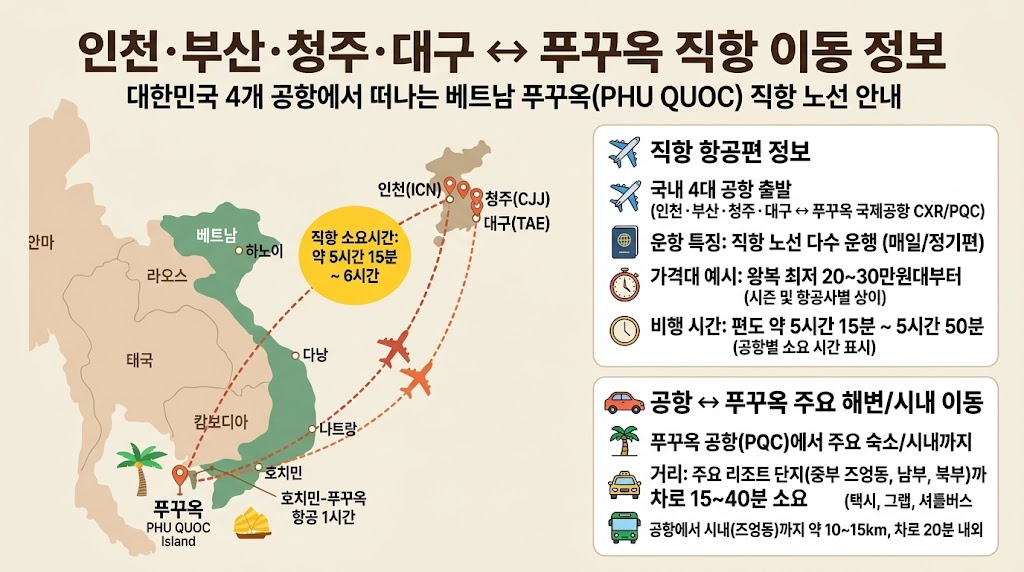 푸꾸옥 직항 총정리 — 인천·부산·청주·대구, 2026년 10월 기준 1