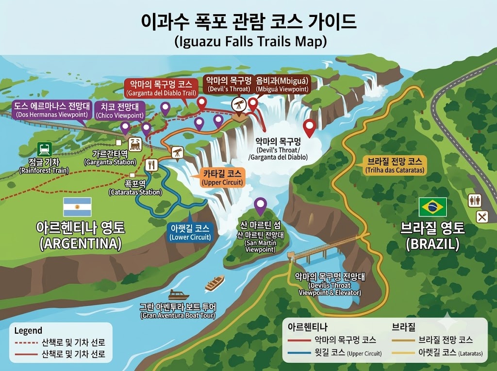 이과수 폭포 관람 코스 가이드, 이과수 코스별 전망대 추가,  Photo by AI이과수 폭포 관람 코스 가이드, 이과수 코스별 전망대 추가,  Photo by AI