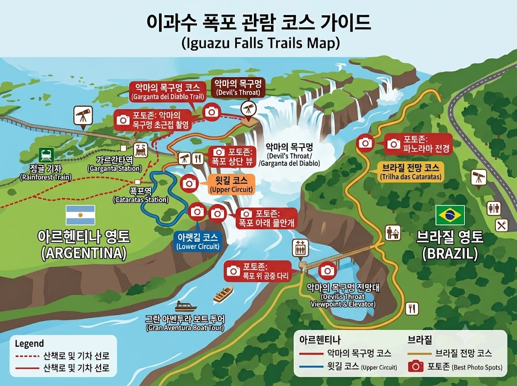 완벽해지려는 이과수 폭포 여행 — 한 폭포를 두 나라에서, 완전히 다른 방식으로 봅니다 6 이과수-폭포-관람-코스-가이드-이과수-포토존-추가-Photo-by-AI