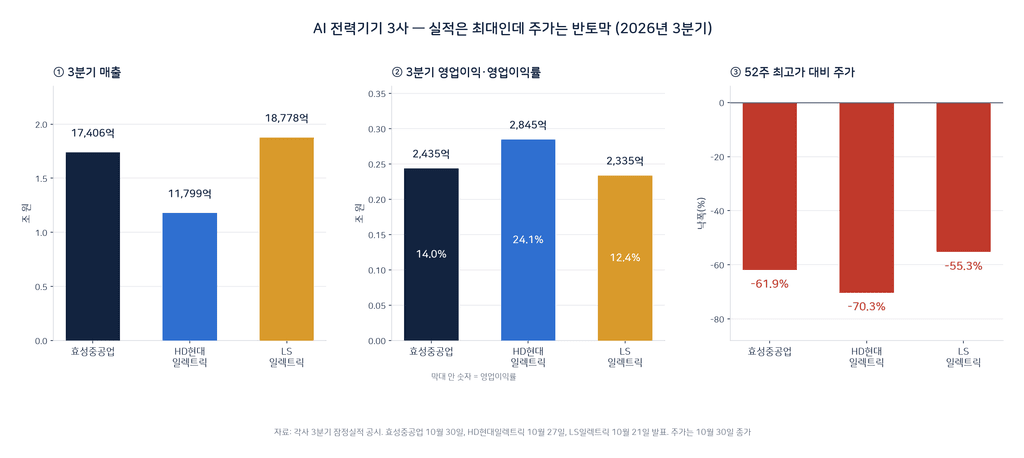 2026년 3분기 AI전력기기 3사 실적 — 실적은 사상 최대인데 주가는 반토막인 이유 1
