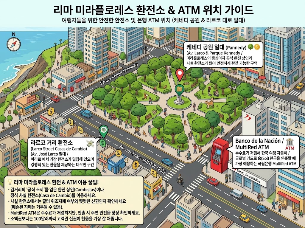남미 여행 환전, 이제 무섭지 않습니다 — 남미 도시별 환전소와 환율 팁 총정리 148 남미 여행, 페루 리마 환전소 ATM 위치 가이드맵, Photo by AI